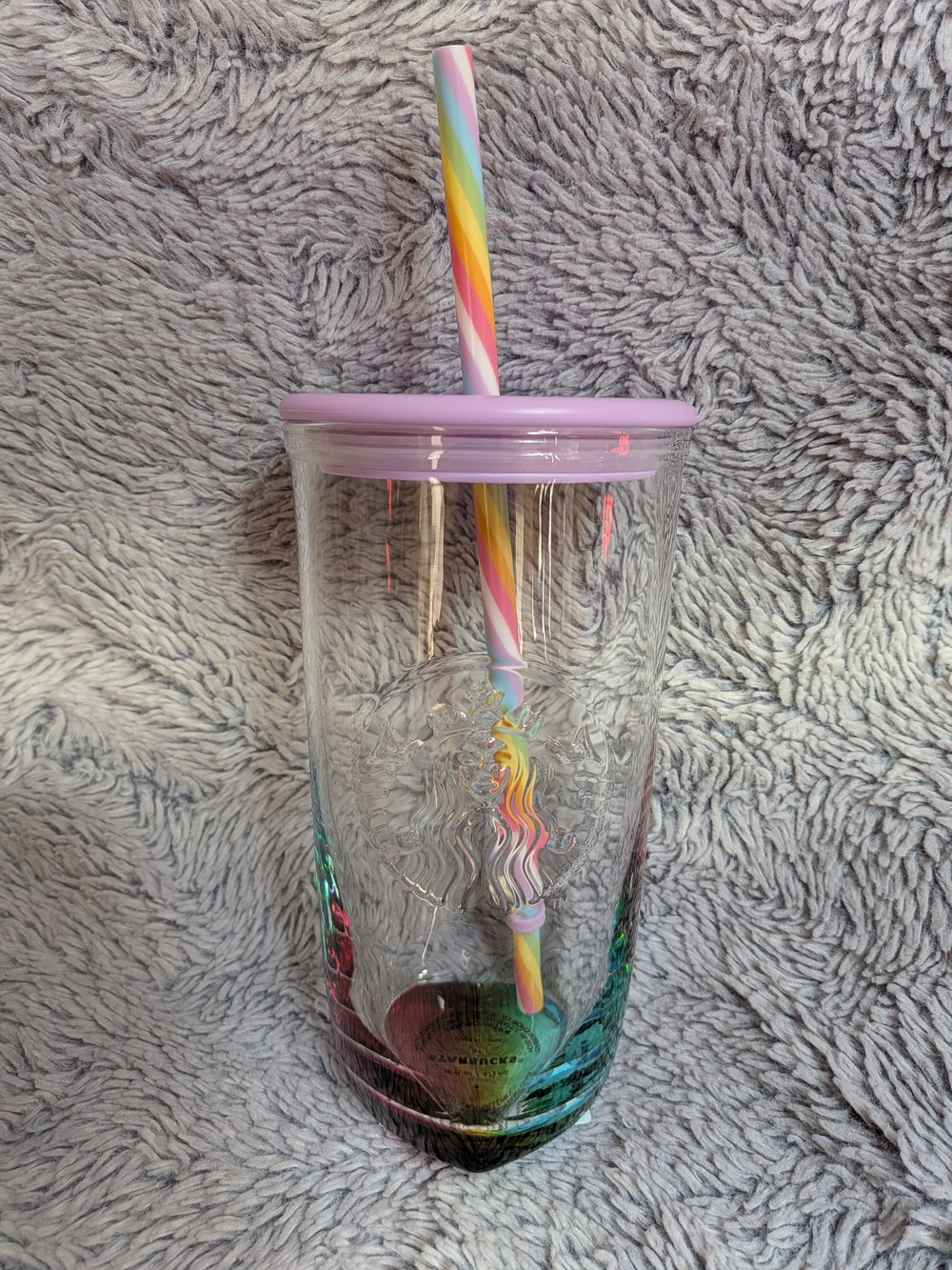 Starbucks Asia Clear Glass Tumbler with Rainbow Straw and Heart Base